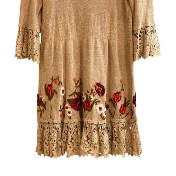 Anthropologie Moth "Village Pass Tunic" Sweater Dress Small Floral Crochet Lace - Picture 7 of 9